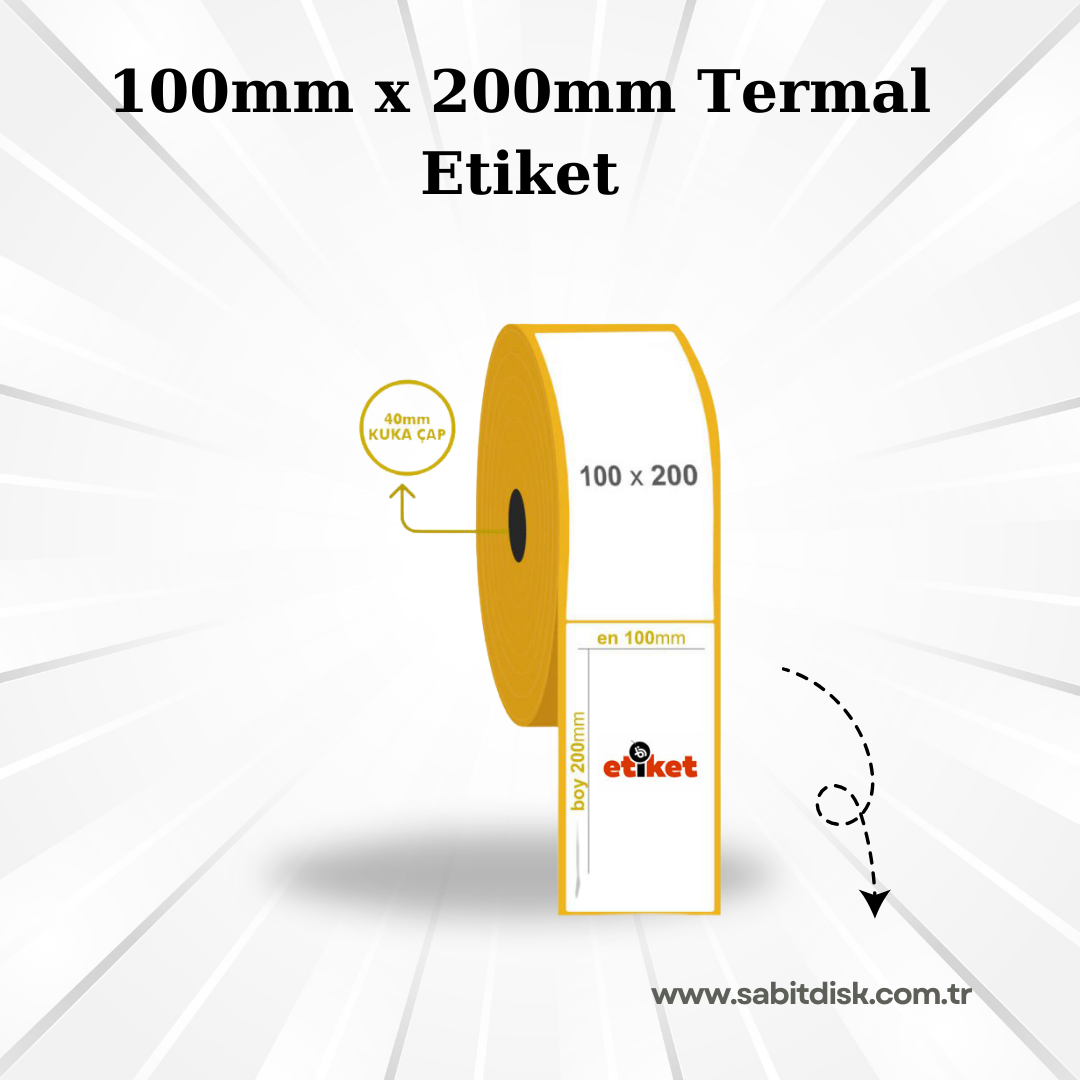 100x200 Termal Barkod Etiketi 225 Sarım (1 koli, 24 rulo)